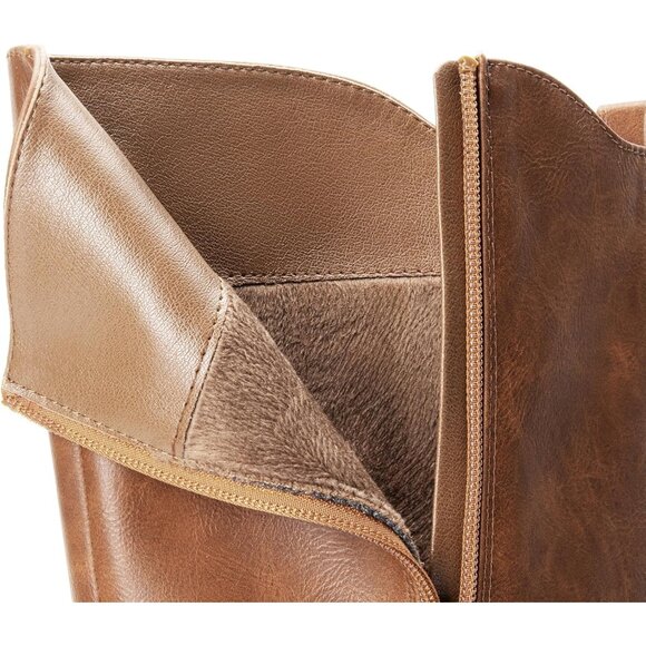 Women's Faux Fur Knee High Boots Size 7.5 Buckle Zipper Riding Style - Picture 5 of 8